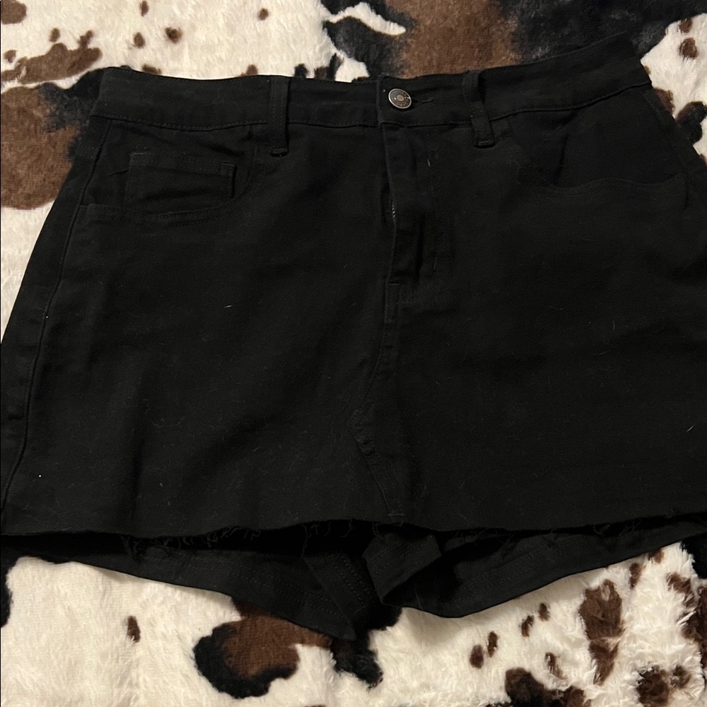 Black High-Rise Denim Shorts